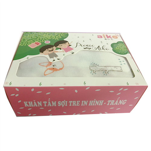 Bán Khăn tắm sợi tre Aiko in hình trắng (120*110cm, hộp)