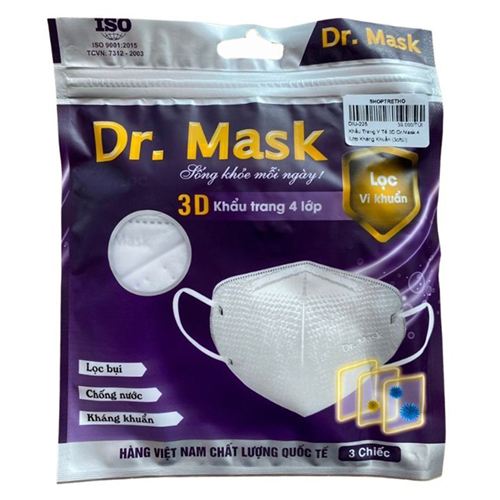 Bán Khẩu trang y tế 3D 4 lớp kháng khuẩn Dr. Mask (3c/túi)