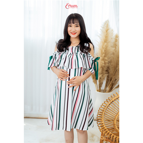 Bán Đầm bầu xẻ vai xếp ly ngực Emum