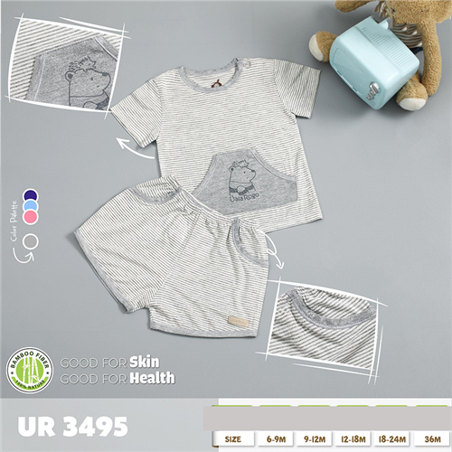 Bán Bộ cộc tay Bamboo kẻ in túi Uala UR3495