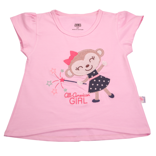 Bán Áo thun bé gái Lovemom màu hồng (thêu công chúa khỉ)