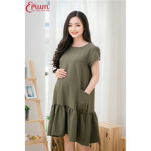 Bán Đầm bầu đuôi cá phối túi đắp xanh rêu Emum