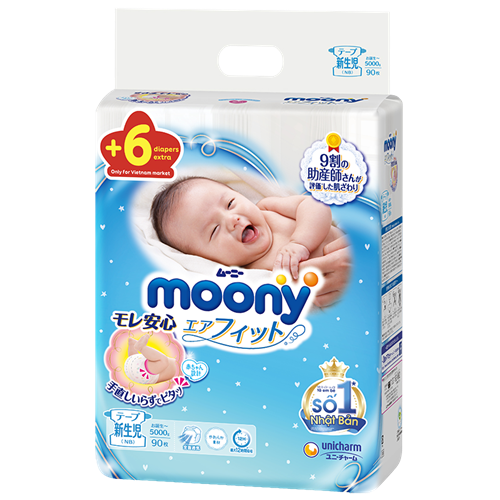 Bán Tã - bỉm dán Moony Newborn NB90 cho bé + 6 miếng (<5kg)
