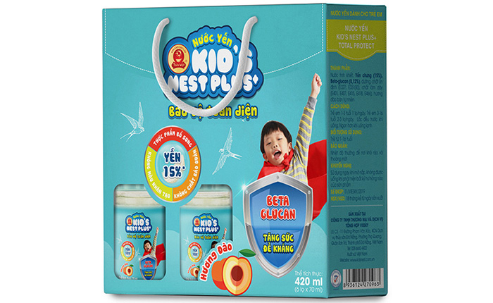 Nuoc yen Kid's Nest Plus+ huong dao (Loc 6 lo)