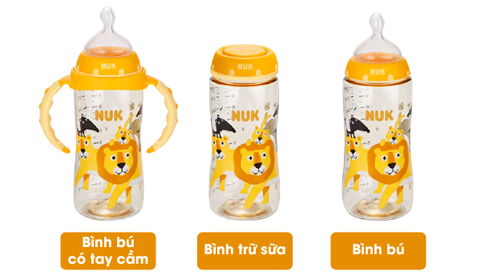 Binh sua nhua PPSU co rong Nuk Animals 300ml co tay cam