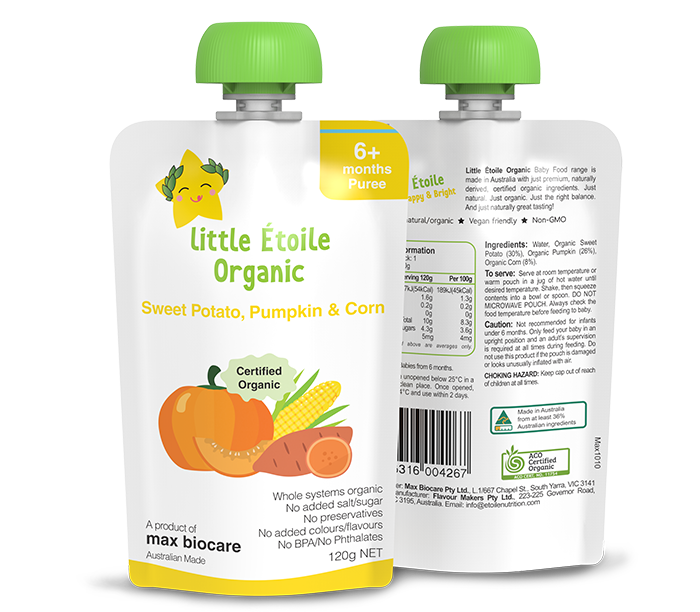 Thực phẩm dinh dưỡng hữu cơ Little Étoile vị khoai lang, bí ngô và bắp