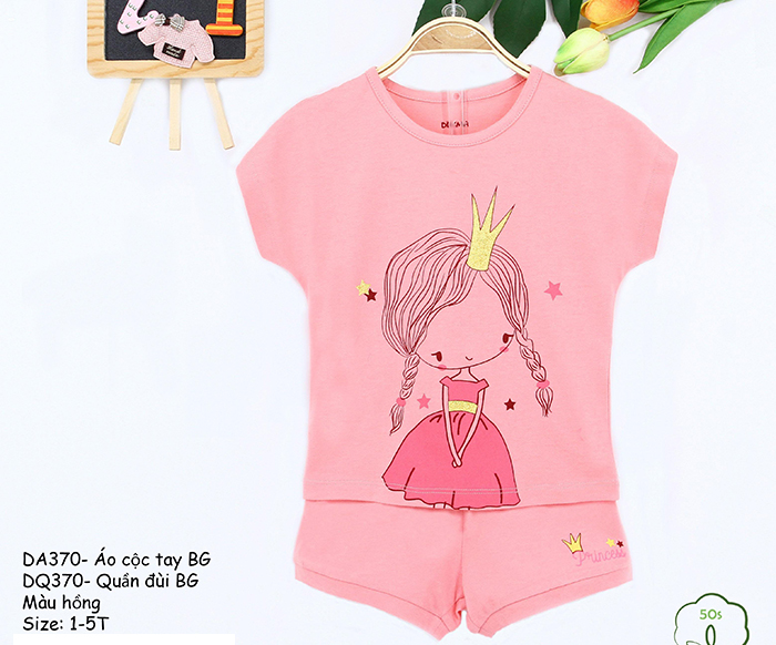Bộ cộc tay bé gái Dokma 370 (màu hồng) 