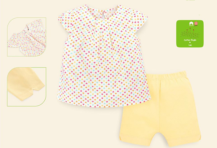Bộ cộc bé gái chữ A xếp ly cổ Lullaby NHT04B