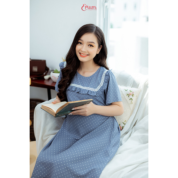 Đầm bầu cổ bèo xanh da trời Emum
