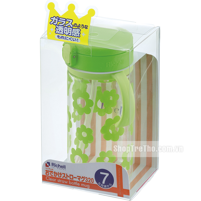 Cốc ống hút Richell LC RC20242 320ml - Xanh lá