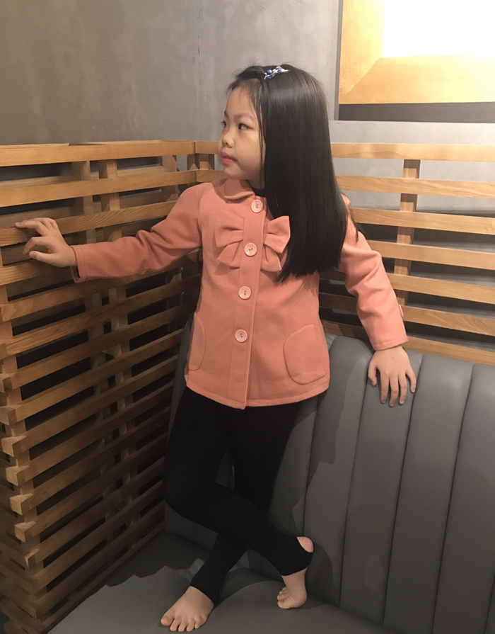 áo khoác dạ cổ sen có nơ bé gái (2-7T)