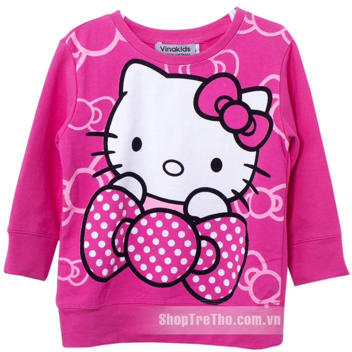 Bộ quần áo bé gái Vinakids (thun da cá, Kitty màu hồng)
