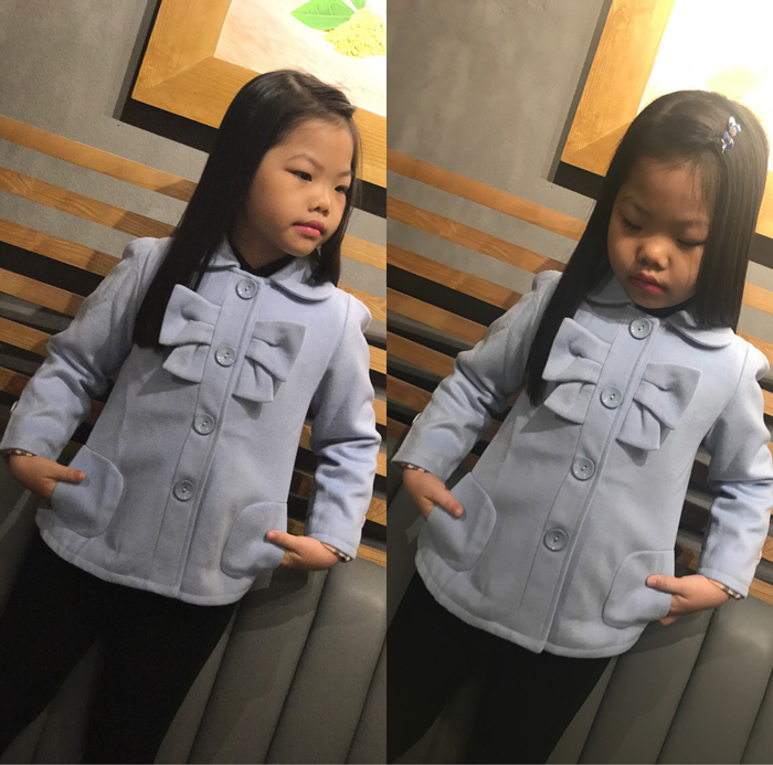 áo khoác dạ cổ sen có nơ bé gái (2-7T)