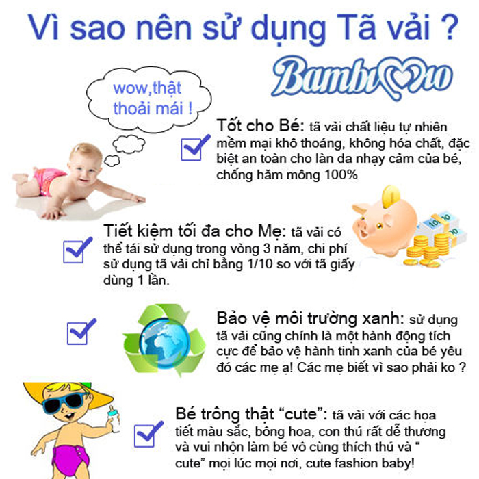 Tã vải Bambimio ban đêm (6-8h) cho bé từ 3-16kg