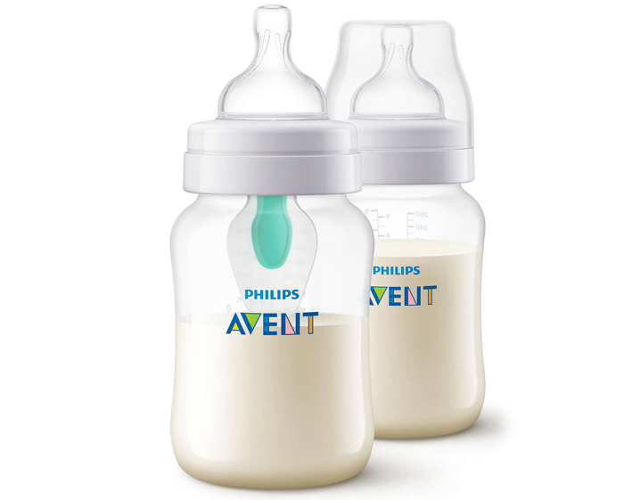 Bình sữa Avent giảm đầy hơi với van giữ sữa AirFree SCF813/24 (260ml, đôi)