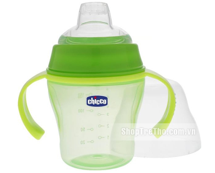 Bình uống nước xanh lá núm silicone 6M+ Chicco