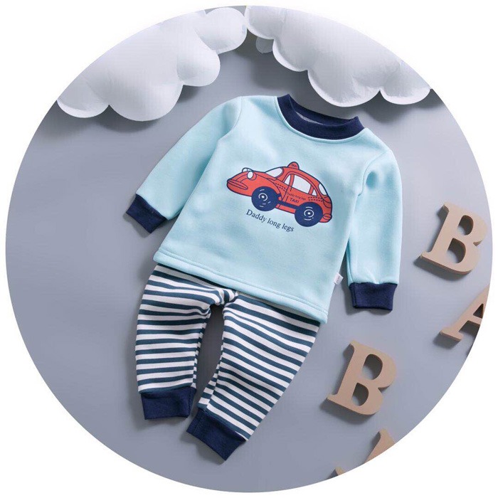 bộ quần áo nỉ lót bông in hình bé trai (2-5T)