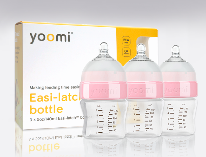 Bình sữa nhựa PP Yoomi 140ml (cổ hồng, bộ 03)