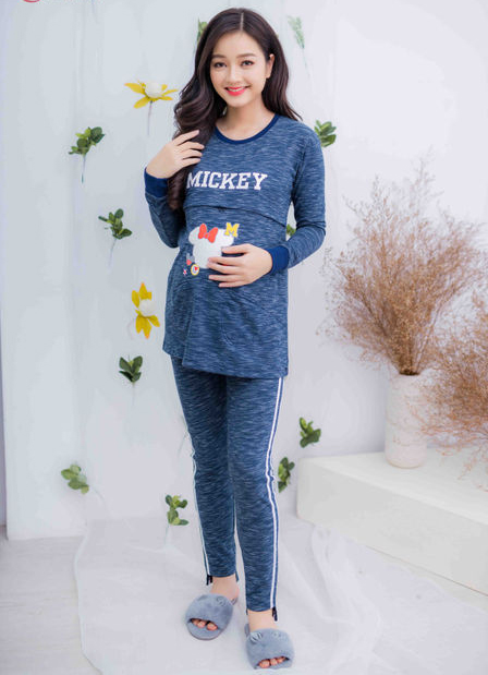 Bộ bầu cho bé bú in hình Mickey Emum (xanh)