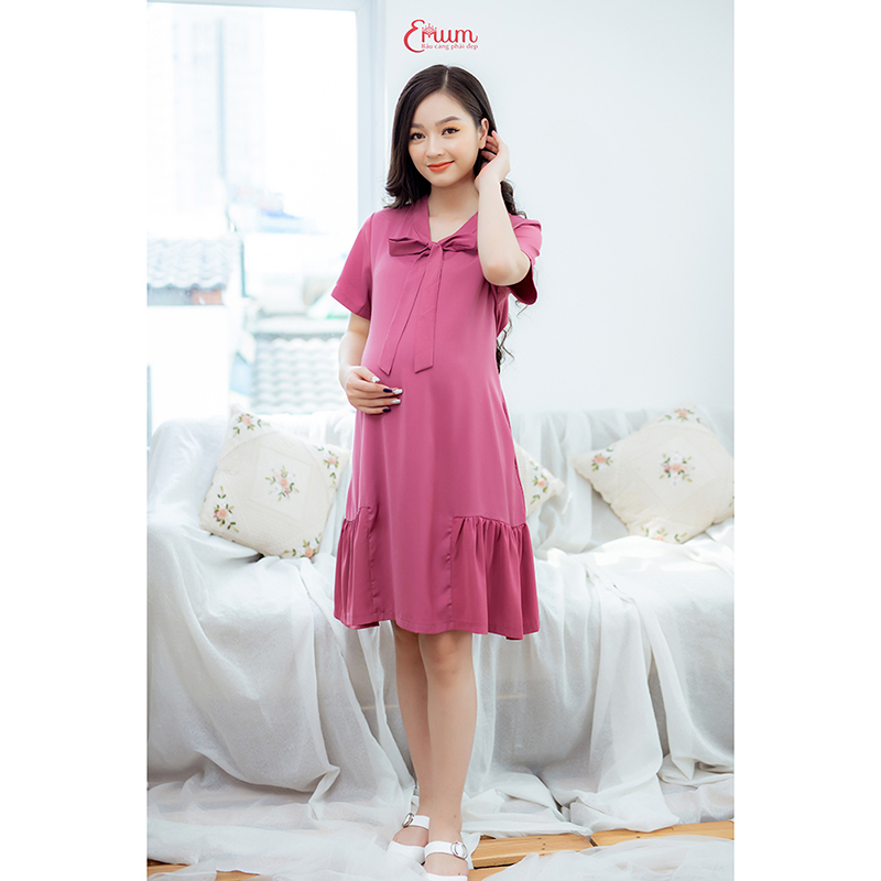 Đầm bầu đuôi cá cổ nơ hồng ruốc Emum