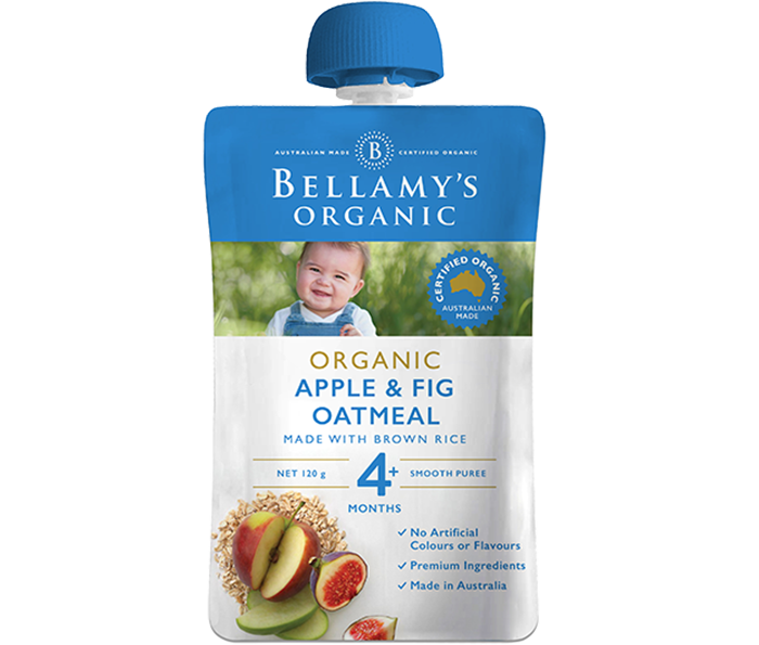 Hỗn hợp táo, sung, yến mạch xay nhuyễn Bellamy's Organic 120g (4M+)