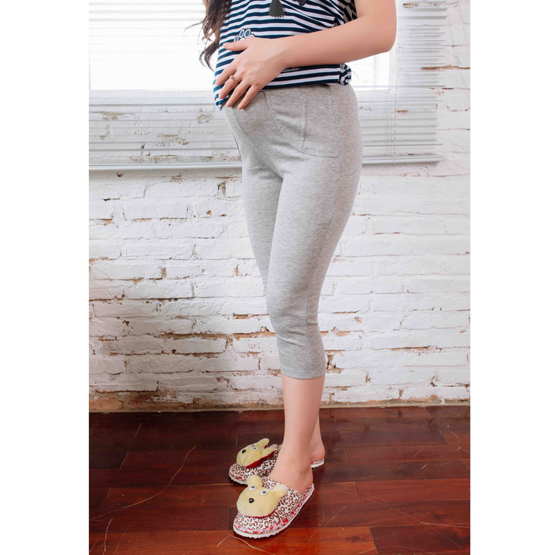 Quần bầu legging ngắn trơn không túi xám lợt Emum