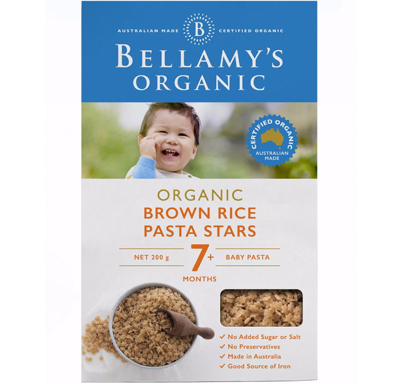 Nui từ rau quả hữu cơ Bellamy's organic brown rice pasta stars