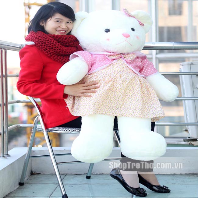 Gấu bông diện váy chấm bi hồng xinh tươi
