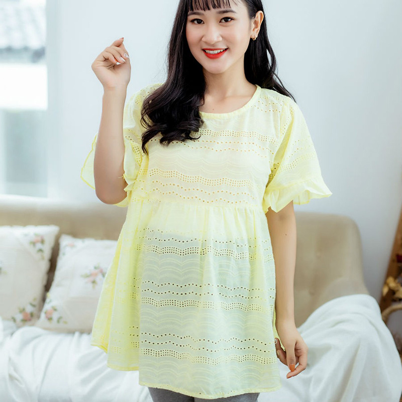 Áo bầu kate đục lỗ vàng Emum