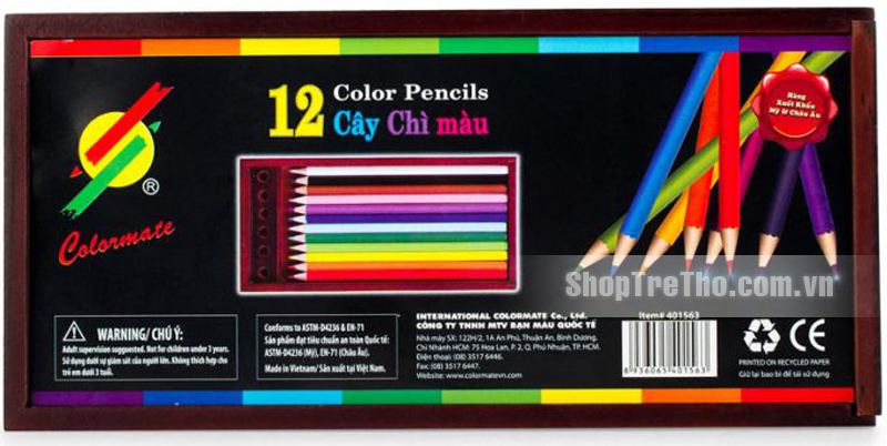 Hộp gỗ 12 cây bút chì màu thường Colormate
