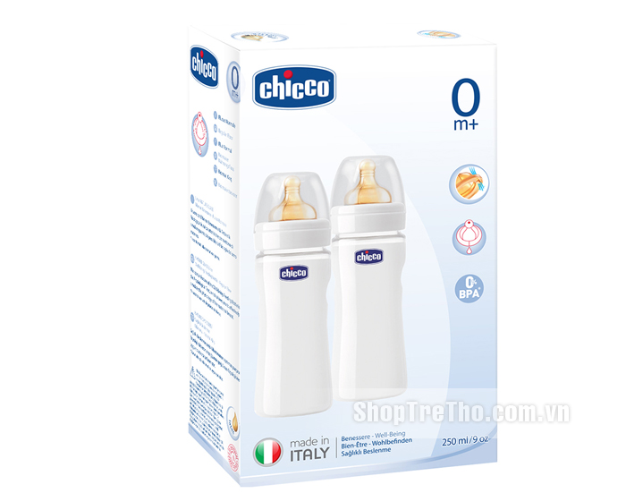 Bình sữa Chicco 250ml (nhựa, núm cao su)