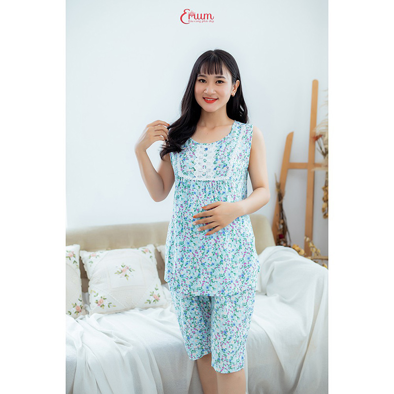 Bộ bầu lửng phối ren cổ xanh lá Emum