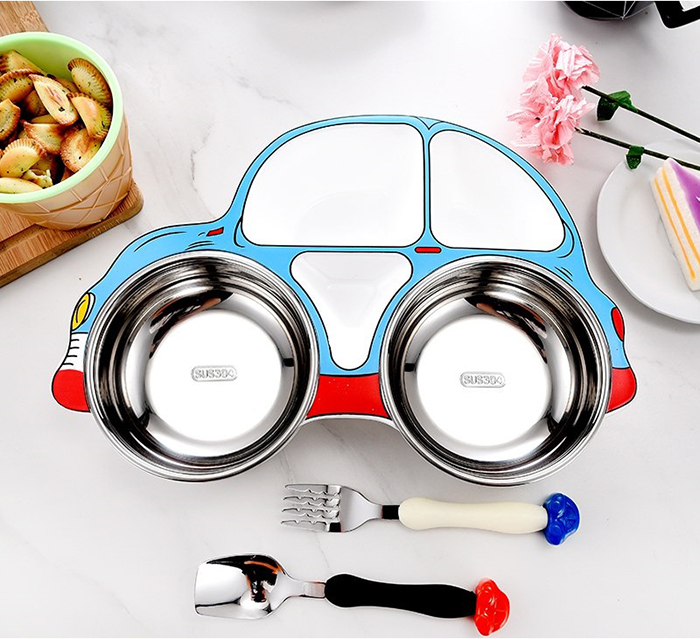 Set khay an 3 mon Inox hinh o to cho be Royalcare RC-2020