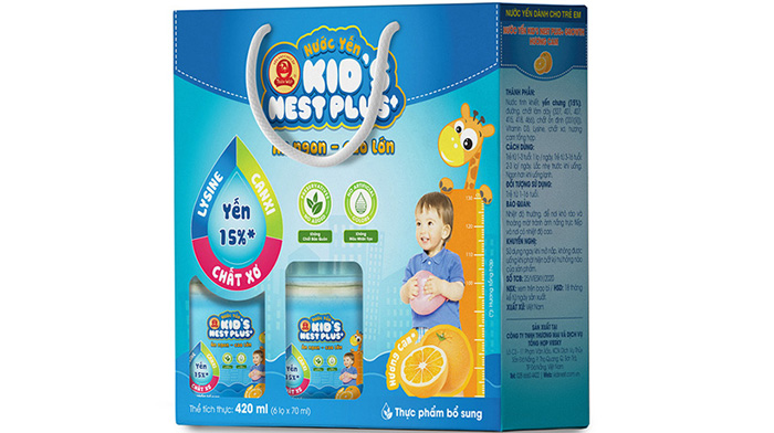 Nuoc yen Kid's Nest Plus+ huong cam (Loc 6 lo)