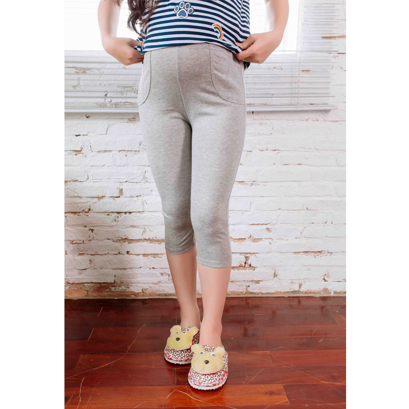 Quần bầu legging ngắn trơn không túi xám lợt Emum