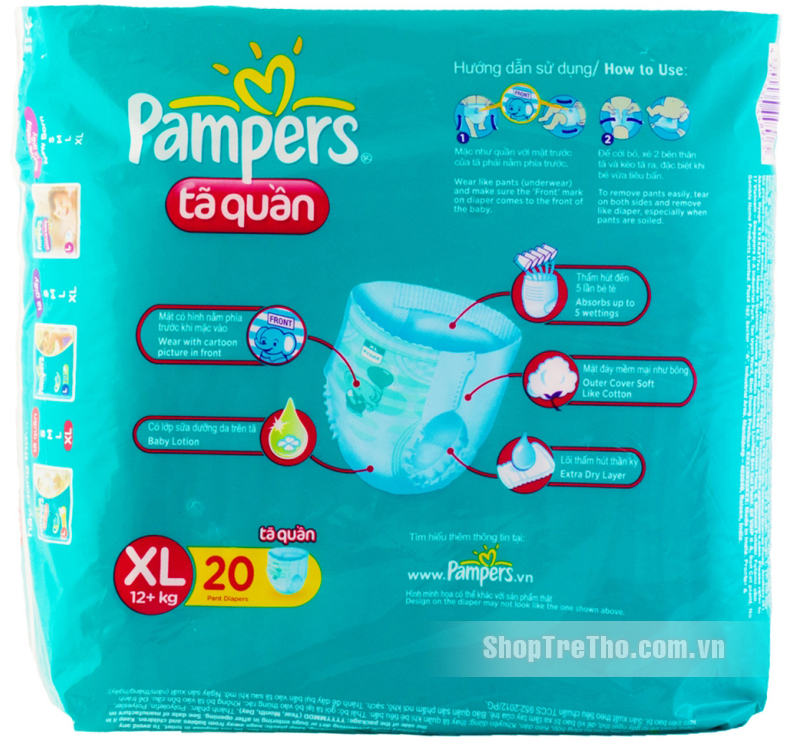 Bỉm quần Pampers XL20 dành cho bé từ 12kg trở lên