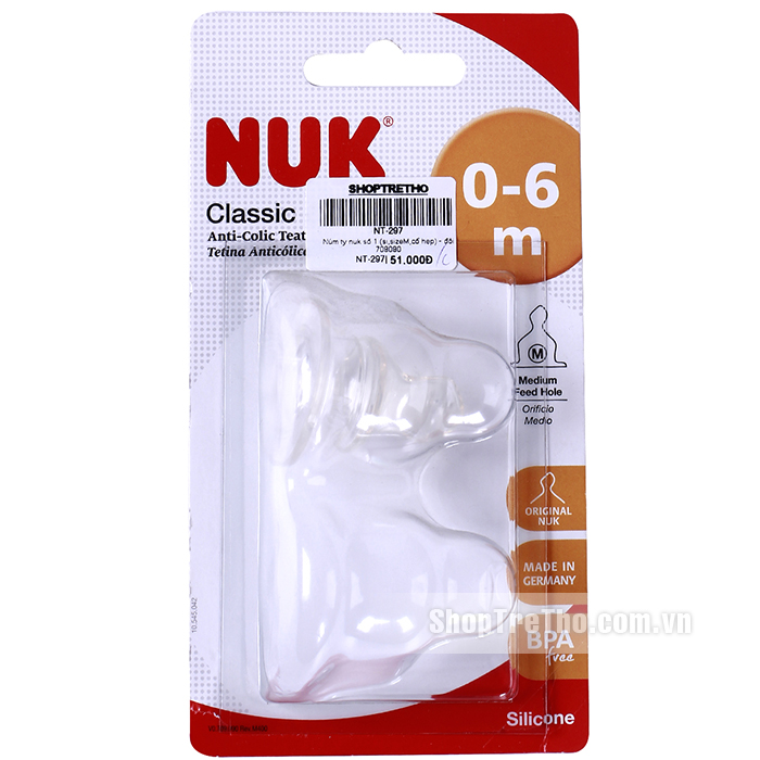 Núm ty Nuk số 1 silicone size M cổ hẹp 709090