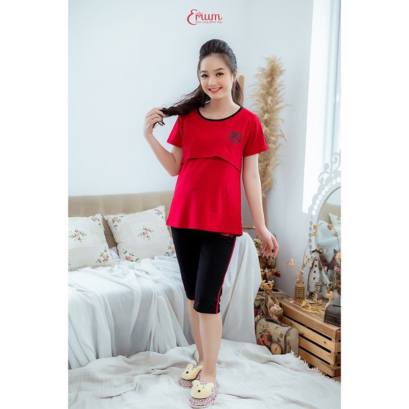 Bộ bầu mặc nhà sọc đỏ đô Emum