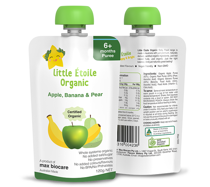 thực phẩm dinh dưỡng hữu cơ Little Étoile vị táo, chuối và lê