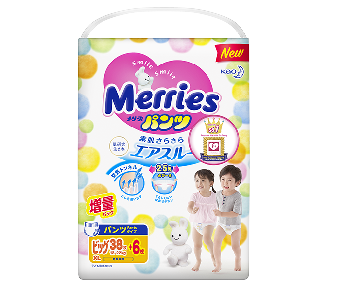 Bỉm quần Merries XL38 + 6 miếng