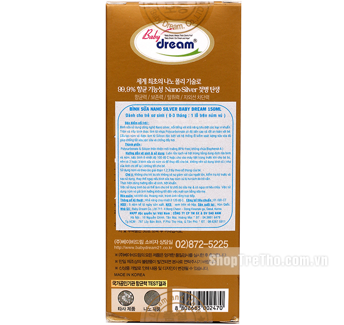 Bình sữa Baby dream - nano silver 150ml (cổ rộng)