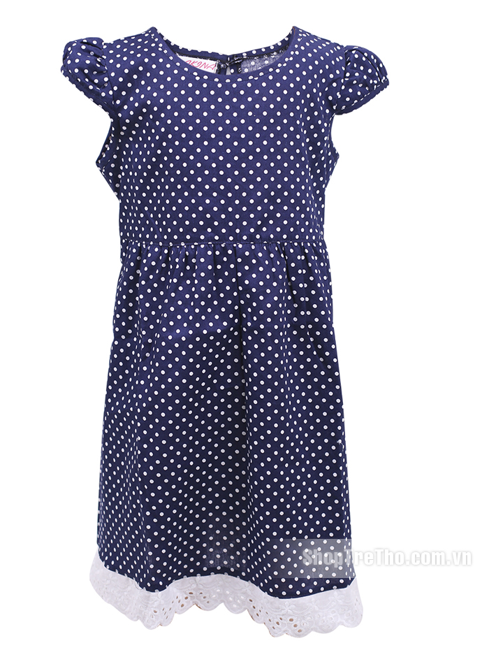 Váy chấm bi xanh viền ren QAH-1246