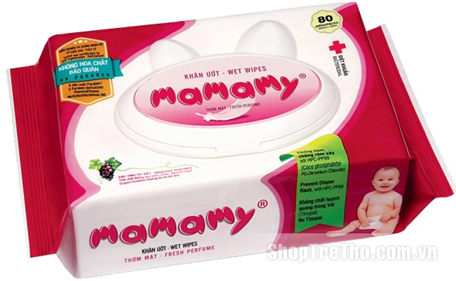 Giấy ướt Mamamy màu hồng, có nắp (80 tờ)