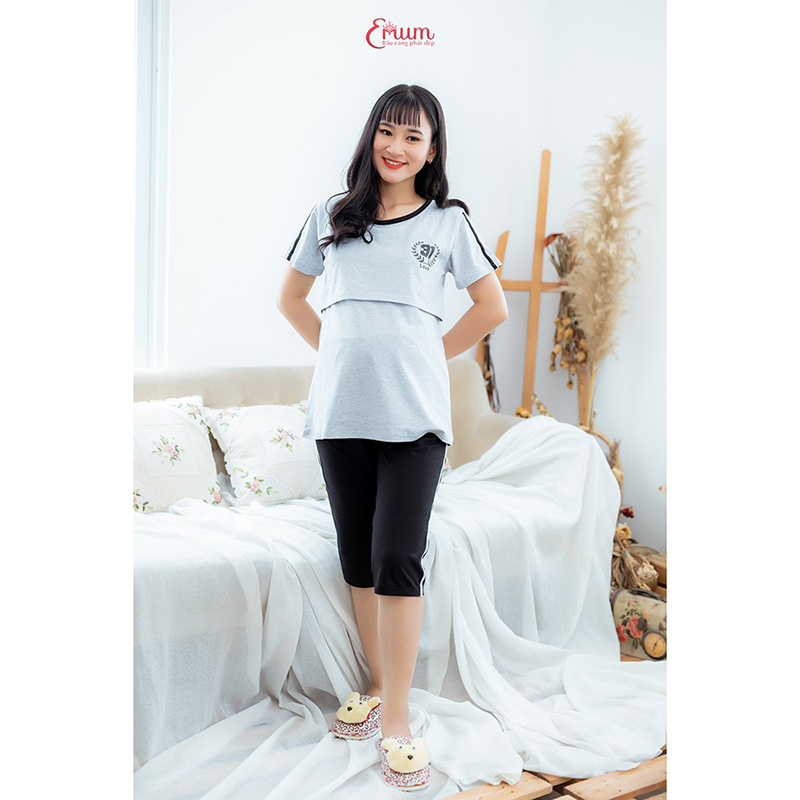 Bộ bầu mặc nhà sọc xám Emum