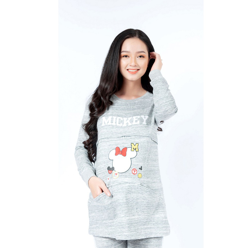Bộ bầu cho bé ti in hình Mickey xám lợt Emum