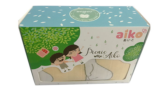 Khăn tắm sợi tre Aiko màu in hình (120*110cm, hộp)