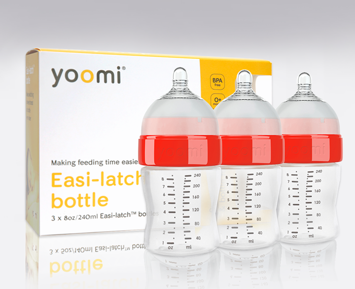 Bình sữa nhựa PP Yoomi 240ml (cổ đỏ, bộ 03)