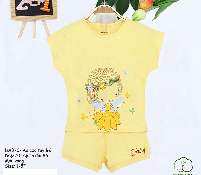 Bộ cộc tay bé gái Dokma 370 (màu vàng)
