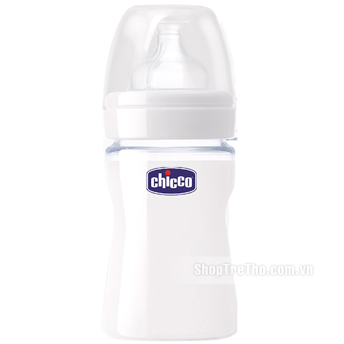 Bình sữa chicco đôi 150ml (thuỷ tinh, núm ty silicone) 114363