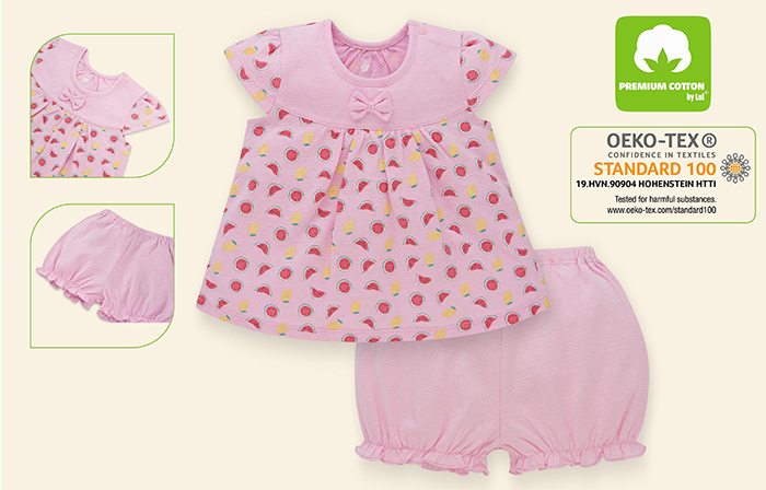 Bộ cộc bé gái chữ A tay hến Lullaby NH01B (hồng in)